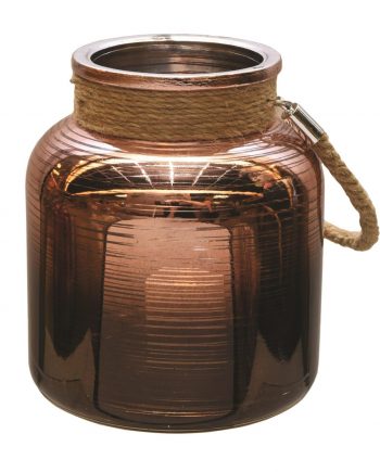 6.25" Copper Brown Circle Design Decorative Pillar Candle Holder Lantern with Handle