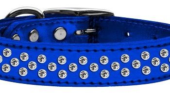 3/4" wide metallic genuine leather adorned with premium rim set crystals in our Sprinkles pattern.-Blue